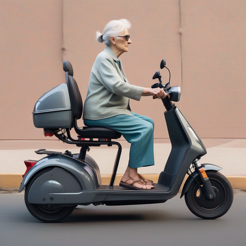 Seniorin auf ihrem elektro-Scooter seitlich