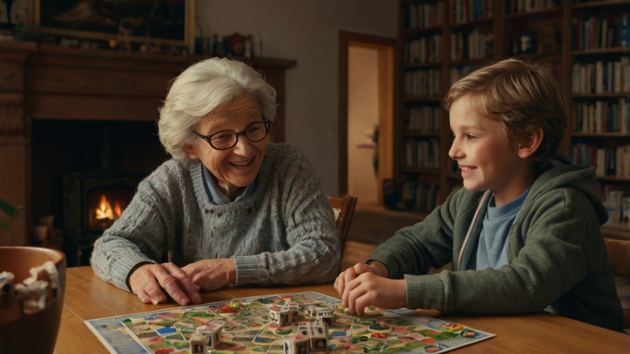 Oma spielt mit ihrem Enkel das Kinderspiel des Jahres Oma spielt mit ihrem Enkel das Kinderspiel des Jahres