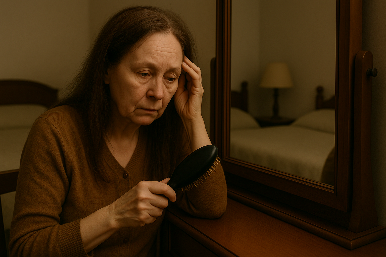 seniorin mit dünnem schütteren haar
